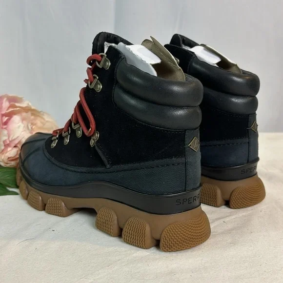 NWOB Sperry Summit Womens Black Waterproof Suede Lace Up Lug Sole Rain Boot 8.5 - Picture 4 of 8
